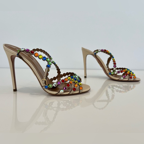 AQUAZZURA RAINBOW TEQUILA CRYSTAL SANDALS SIZE IT 37.5 / US 37.5 - Picture 10 of 17